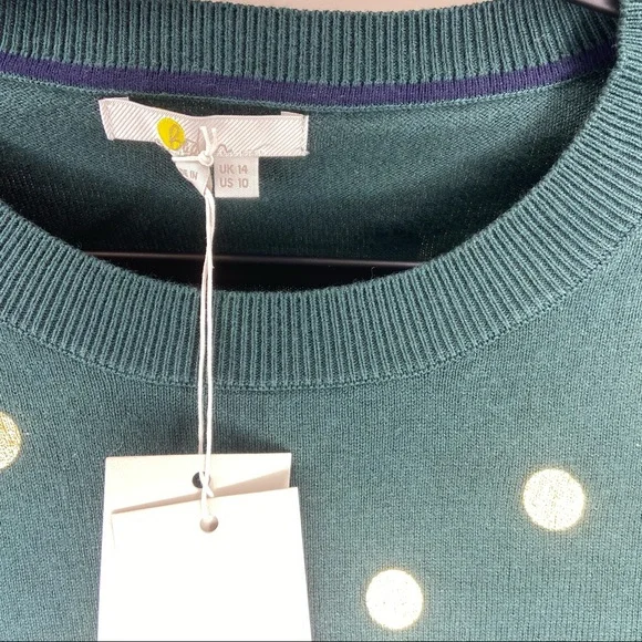 🌹 BODEN Emerald Green Gold Polka Dot Sweater 10 - Picture 4 of 4